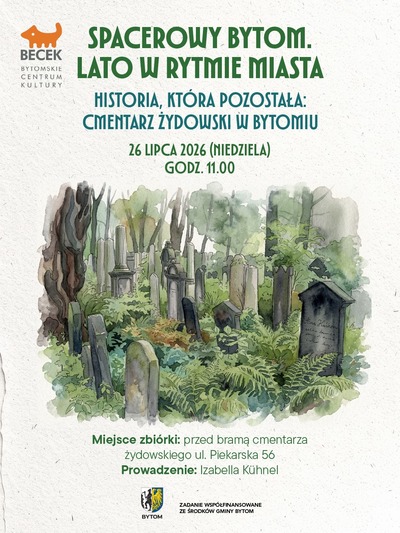 Plakat wydarzenia:  Spacerowy Bytom. Lato w rytmie miasta – Historia, która pozostała: cmentarz żydowski w Bytomiu 