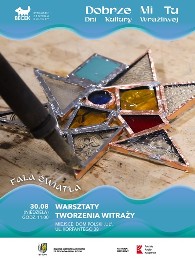 Plakat wydarzenia:  FALA ŚWIATŁA – Warsztaty tworzenia witraży 